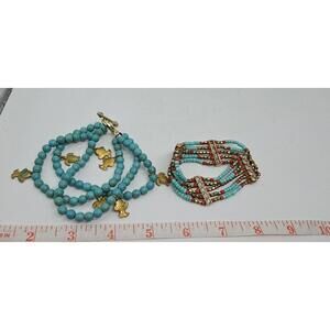 Ventage Set of 2 Turquoise Stone & Gold-Tone Beaded Stacking Bracelets